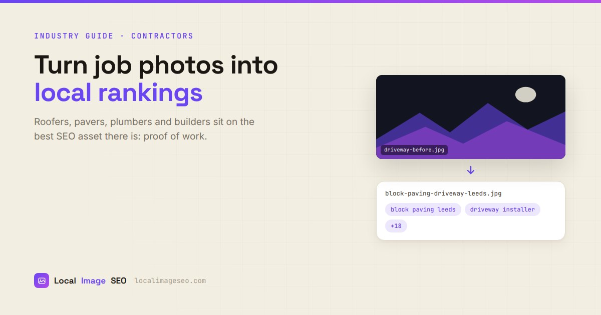A contractor job photo turned into an SEO asset with filename and tags